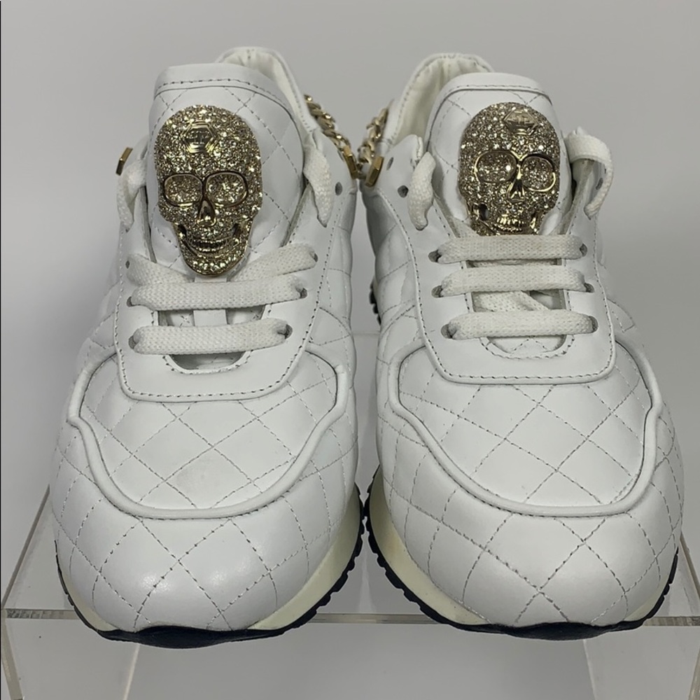 Philipp Plein White quilted studded skull sneakers